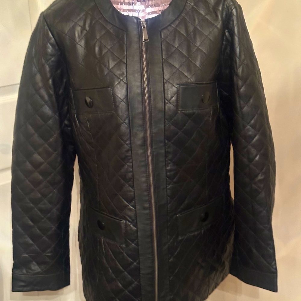 Neiman Marcus Black Leather Coat, Size 1X